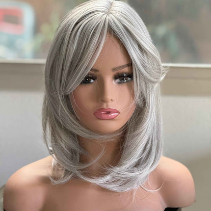 Till style white silver  hair toppers for women / layered /bangs