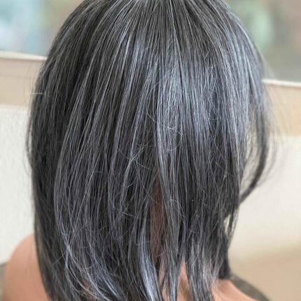 Till style grey salt and pepper  hair toppers for women / layered /bangs