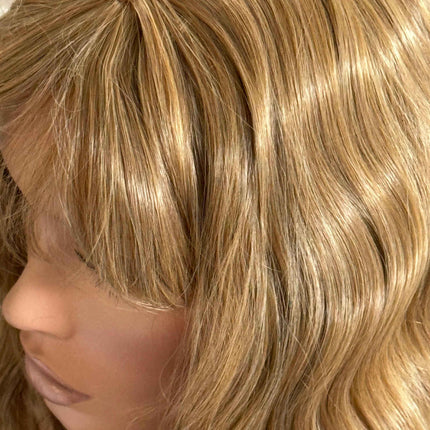 Till style  copper blonde hair toppers for women  /butterfly bangs loose body wave