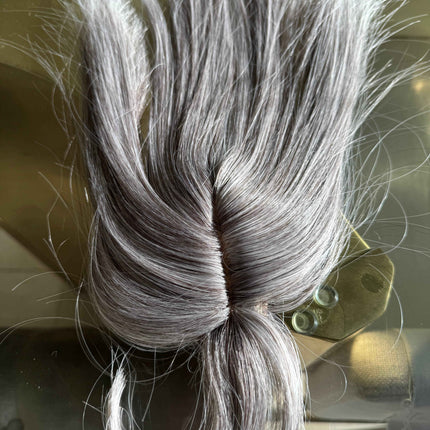 Tillstyle synthetic silver white brown grey hair topper with bangs  clip in hair top piece for thinning crown