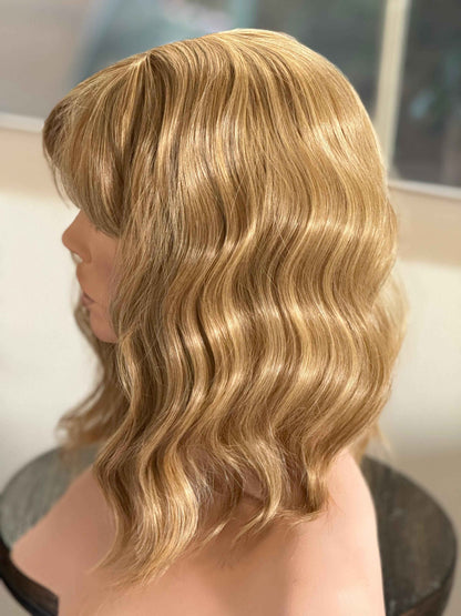 Till style  copper blonde hair toppers for women  /butterfly bangs loose body wave