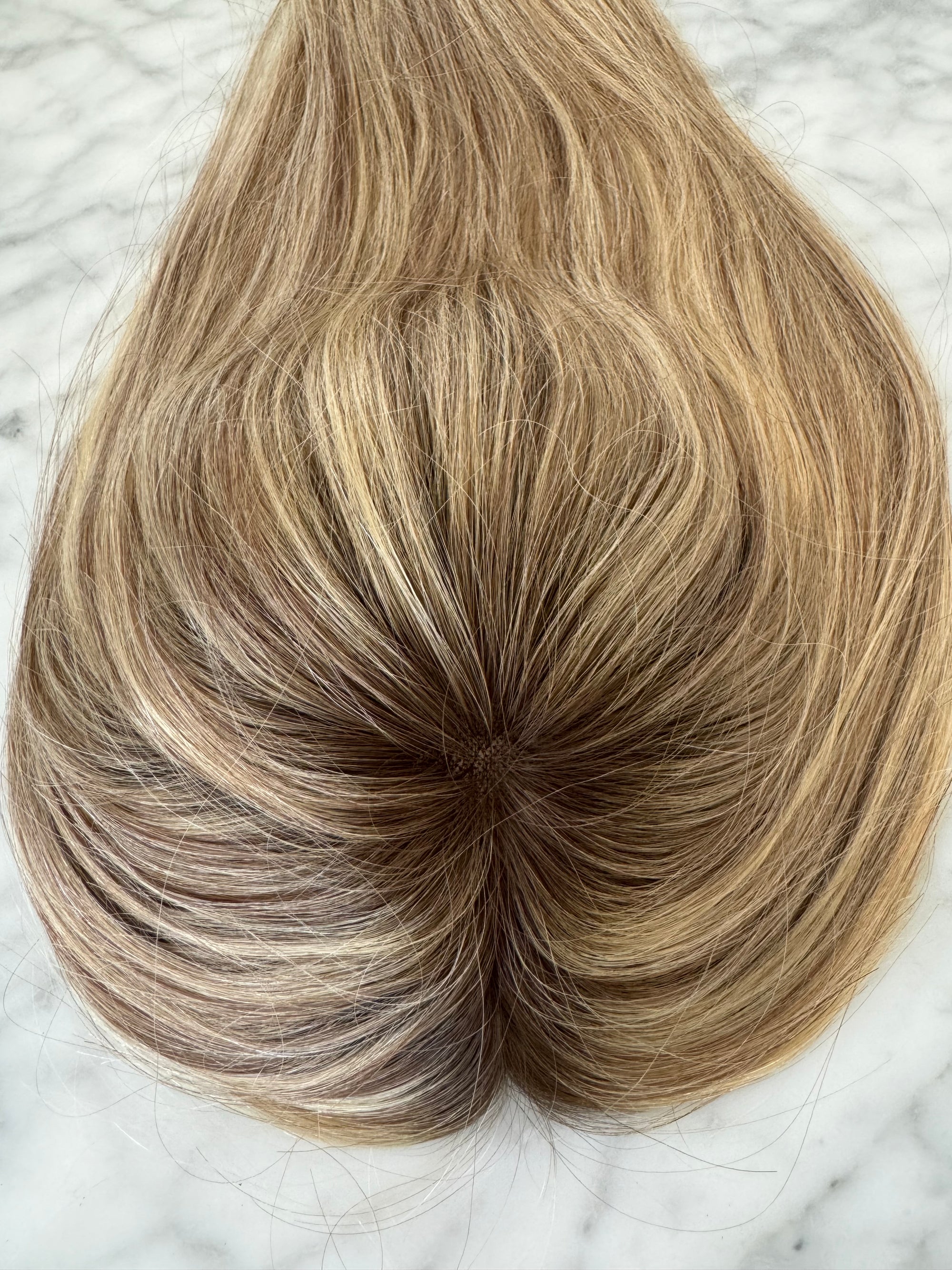 Tillstyle blonde human hair topper with ash brown roots