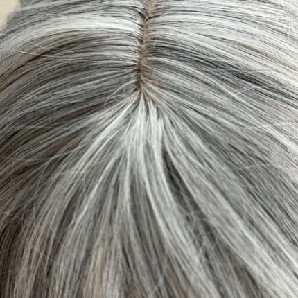 Tillstyle light grey silver wig with curtain bangs for women layered grey wig with pale white ends