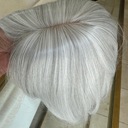 Tillstyle white grey highlighted hair toppers for women real part /clip in hair topper