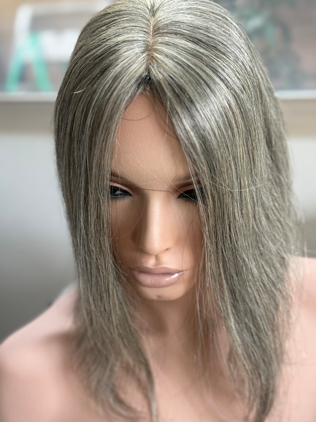 Tillstyle salt and pepper Grey Hair Topper | Grey Toppers for Women/alopecia widening part