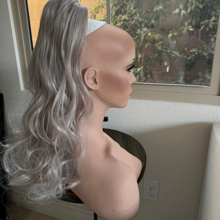 Tillstyle blonde grey loose body wave clip in ponytail