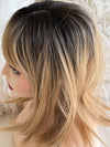 Synthetic hair topper with bangs ombre with dark brown roots clip in