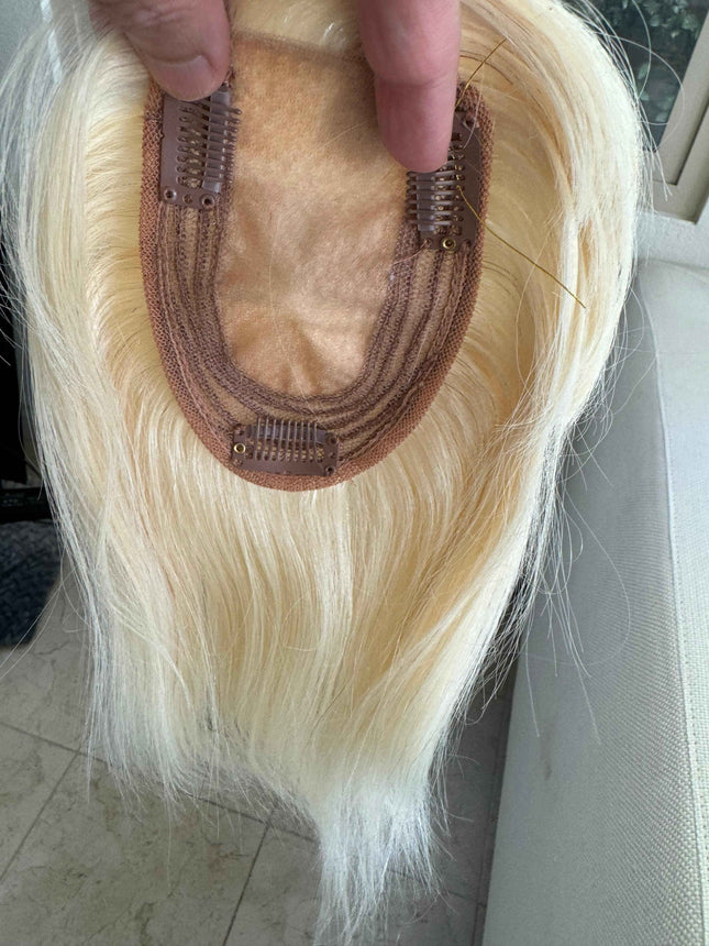 Till style remy human Hair Toppers with bangs blonde