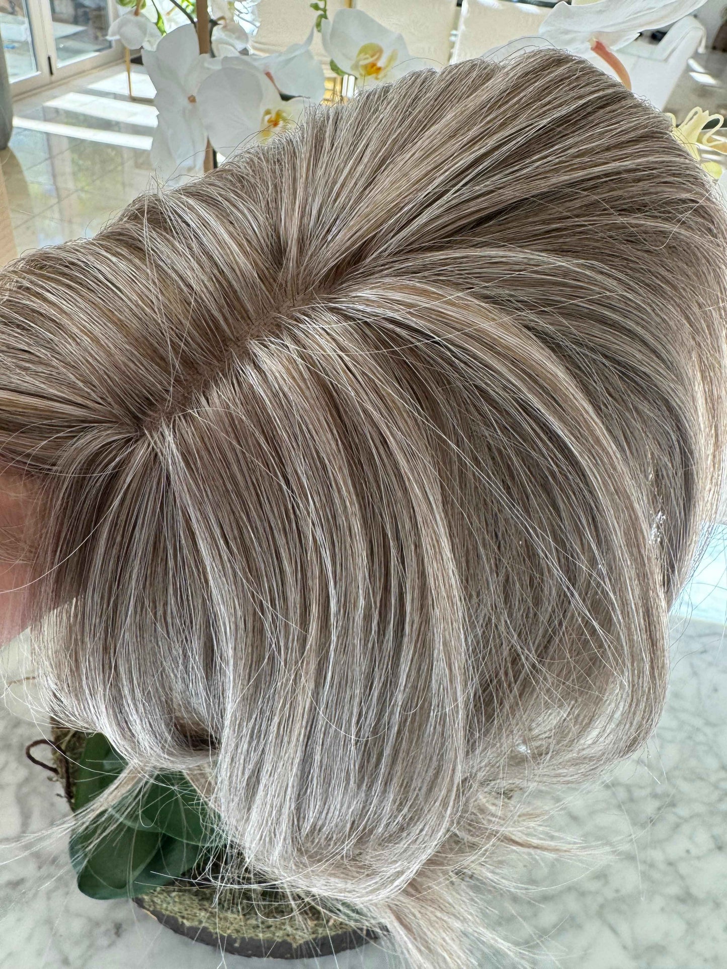 Tillstyle brown hair toppers for women /ash grey / bangs