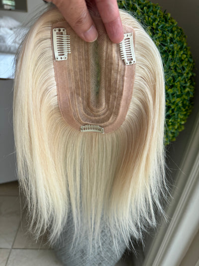 Till style bleach blonde human Hair Topper clip in hair piece Women