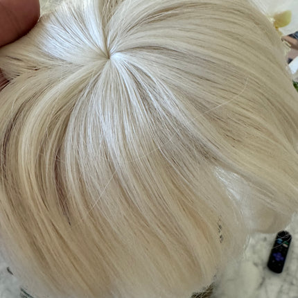 Tillstyle white blonde hair piece bleach blonde clip in hair toppers for thinning crown short hair styles