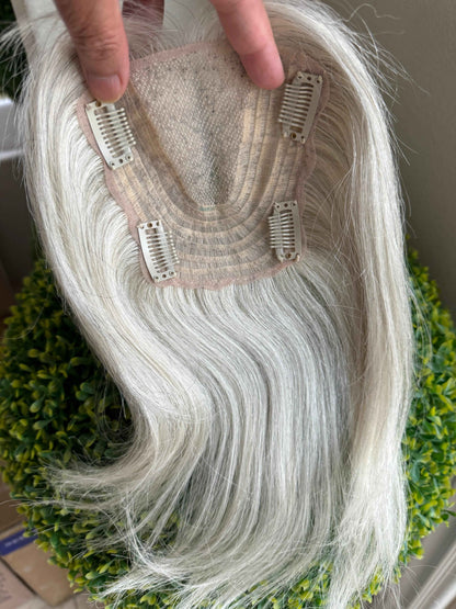 Tillstyle white human hair topper/real part/breathable base/no bangs
