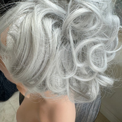 Tillstyle  white silver grey messy hair bun large curly hair bun