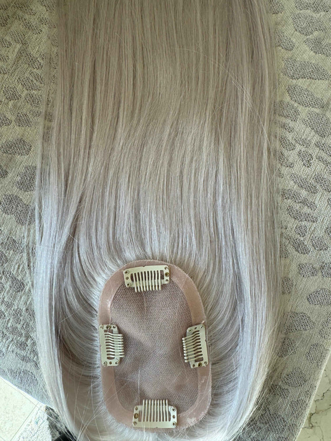 White blonde  /ice blonde virgin human hair topper base 3 x 5 mono mesh base clip in hair extensions