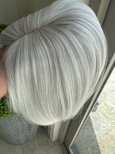 Till style white with silver highlights hair toppers for women real part