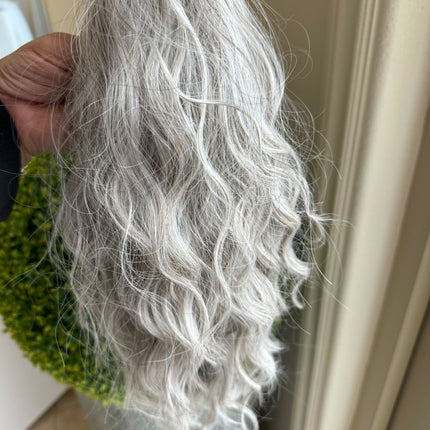 Tillstyle silver loose body wave clip in ponytail grey clip in pony tail