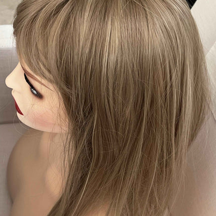 Synthetic hair topper with bangs ombre with dull blonde highlights clip in hair