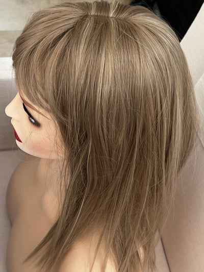 Synthetic hair topper with bangs ombre with dull blonde highlights clip in hair