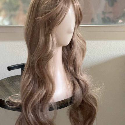 Tillstyle long  body wave wig ash  blonde wig with bangs layered synthetic