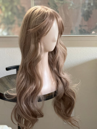 Tillstyle long  body wave wig ash  blonde wig with bangs layered synthetic