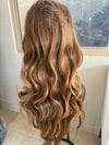 Tillstyle long ombre deep  caramel wavy for women 26 inch middle part curly wavy wig