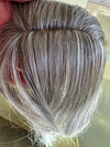 Tillstyle synthetic silver white brown grey hair topper with bangs  clip in hair top piece for thinning crown