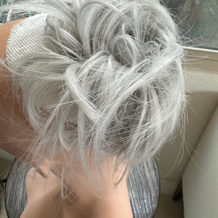 Tillstyle  white grey silver messy hair bun straight hair bun pieces