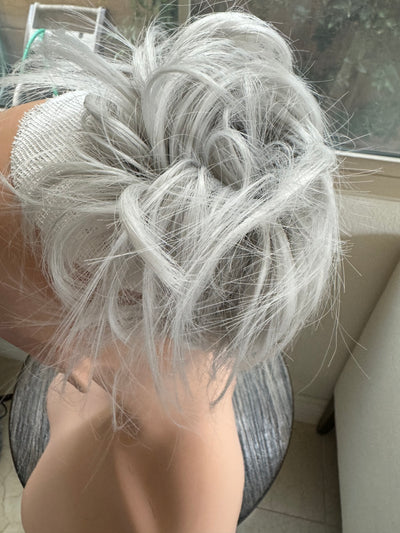 Tillstyle  white grey silver messy hair bun straight hair bun pieces