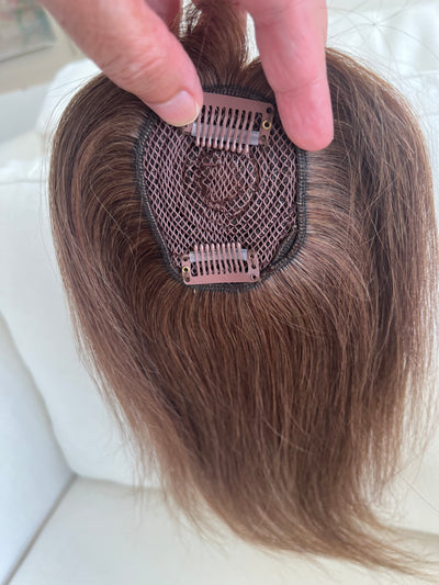 Tillstyle top hair piece 100%human hair medium brown clip in hair toppers for thinning crown