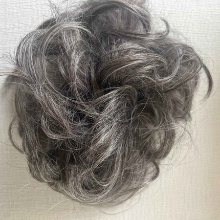 Tillstyle elastic messy bun hair piece curly hair bun pieces  salt and pepper brownish grey