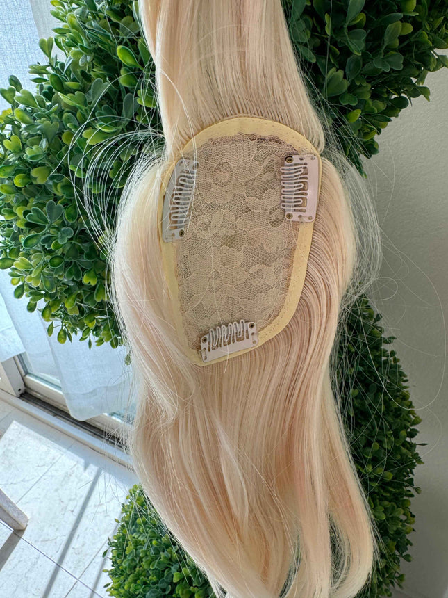 Synthetic hair toppers with bangs bleach blonde clip in hair topper