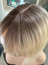 Till style remy human Hair Toppers with bangs bleach blonde/brown roots
