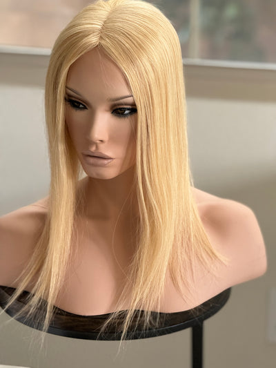 Tillstyle Human Hair Topper ombre Blonde clip in mono mesh base