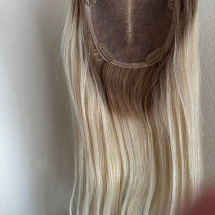 Tillstyle light blonde with dark roots hair toppers hair toppers/mono mesh base