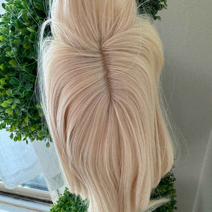 Synthetic hair toppers with bangs bleach blonde clip in hair topper