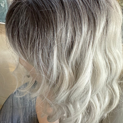 Tillstyle short  silver grey bob wigs for women loose body wave air bangs  synthetic premium fibre