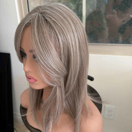 Till style grey hair toppers for women ash blonde/bangs