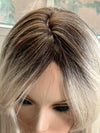 Tillstyle long  straight wig with bangs blonde highlighted with dark roots