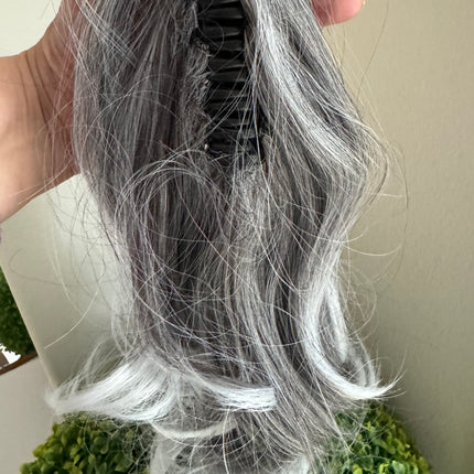 Tillstyle dark salt and pepper dark grey claw clip ponytail