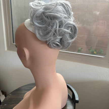 Tillstyle white silver hair bun curly