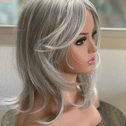 Till style white silver  hair toppers for women / layered /bangs