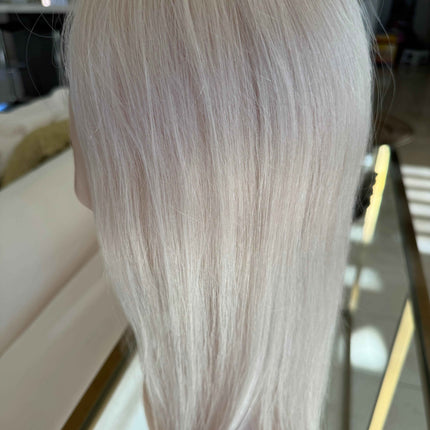 Ice blonde  /white  blonde virgin human hair topper mono mesh base