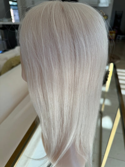 Ice blonde  /white  blonde virgin human hair topper mono mesh base