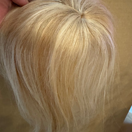 Tillstyle top hair piece 100%human hair platinum blonde highlighted clip in hair toppers for thinning crown