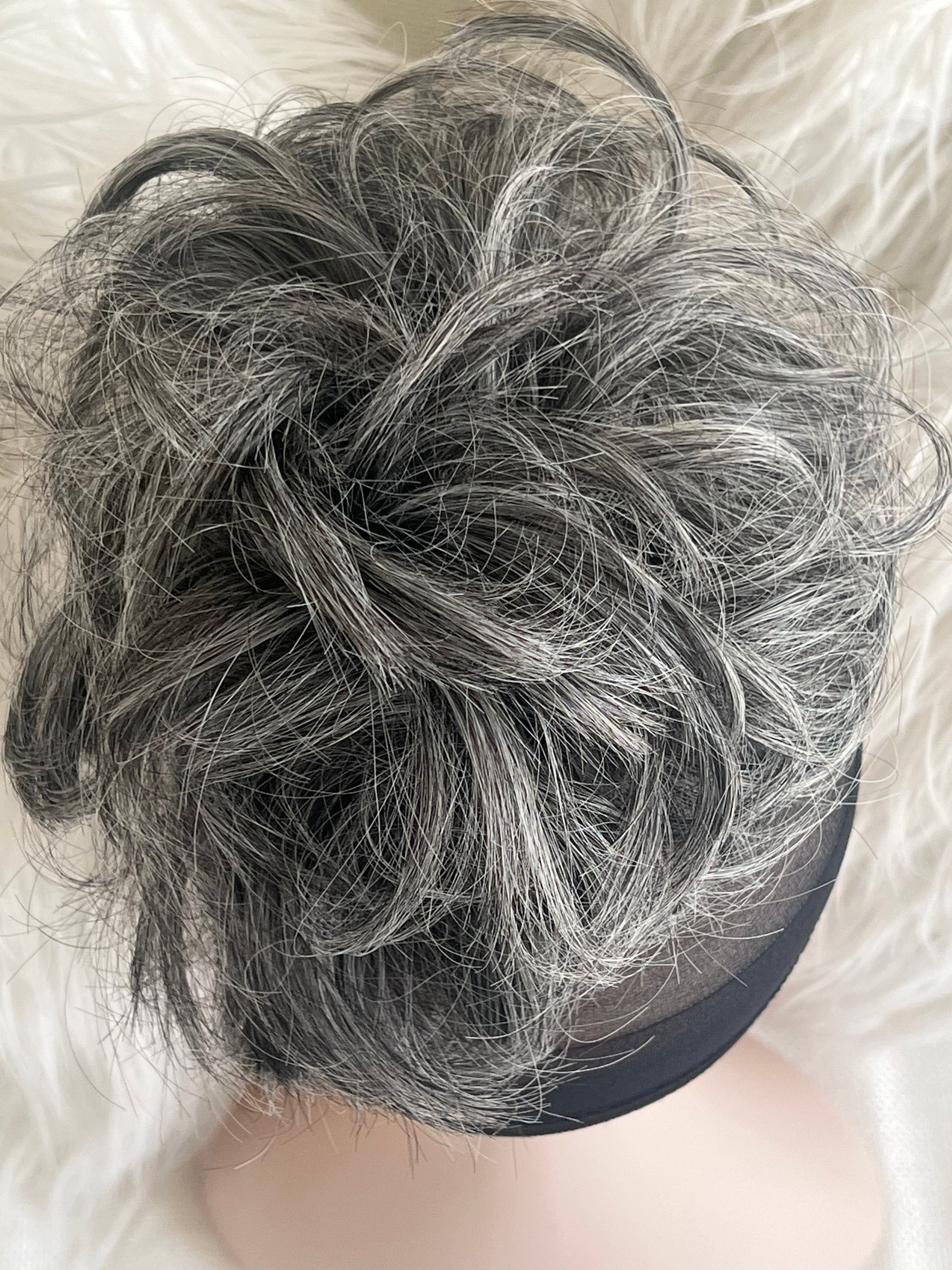 Tillstyle elastic messy bun hair piece curly hair bun pieces scrunchies salt and pepper grey with mixed white