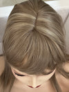 Synthetic hair topper with bangs ombre with dull blonde highlights clip in hair