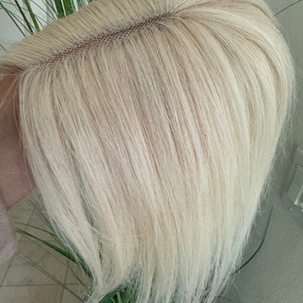 Till style white blonde human Hair Topper clip in hair piece Women Platinum Blonde