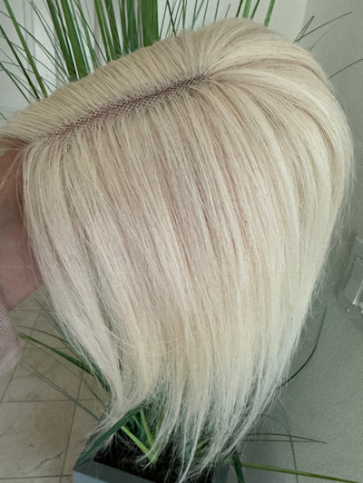 Till style white blonde human Hair Topper clip in hair piece Women Platinum Blonde