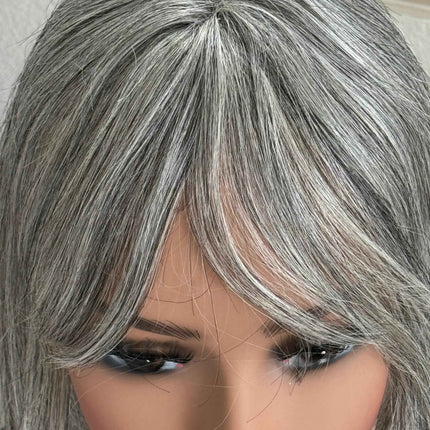 Tillstyle white silver grey Human Hair Toppers with bangs