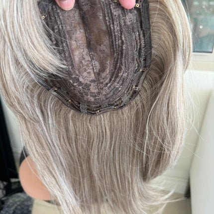 Till style grey hair toppers for women ash blonde/bangs